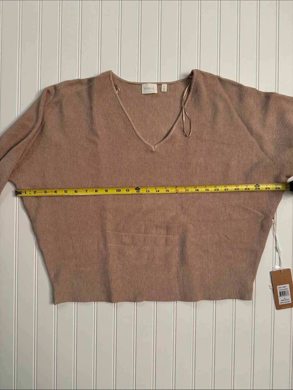 NWT Cyrus XL Camel Brown Textured Knit V Neck Dolman Sweater 3/4 Sleeve - Picture 4 of 6